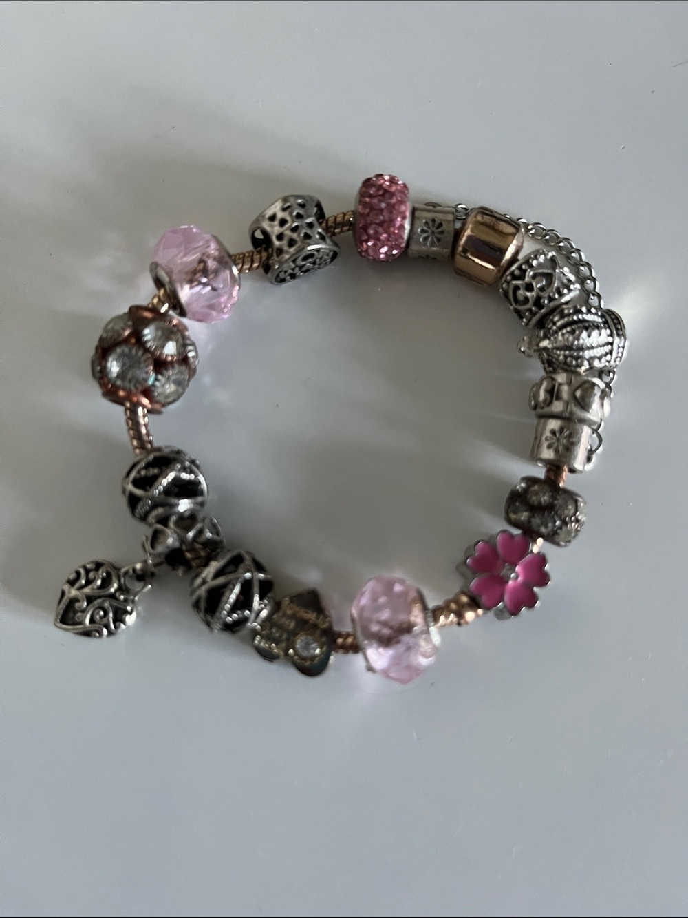 Pandora Rose-Gold & Pink Crystal Charm Bracelet